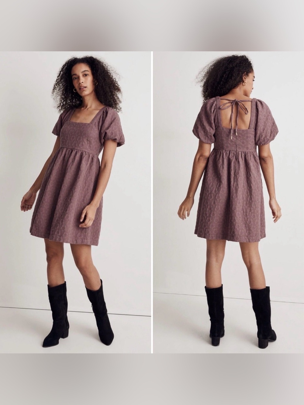 Madewell Floral Quilted Puff-Sleeve  Tie Back Detail Mini Dress size L